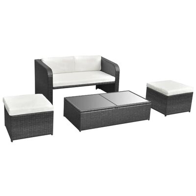 vidaXL 4 Piece Garden Lounge Set with Cushions Poly Rattan Black