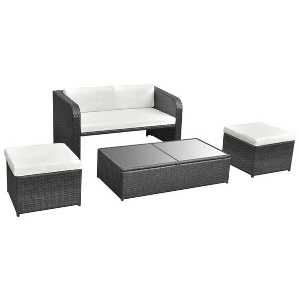 vidaXL 4 Piece Garden Lounge Set with Cushions Poly Rattan Black