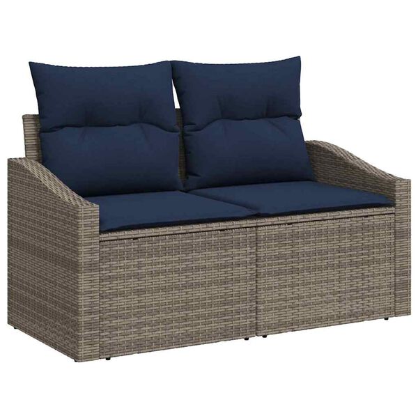 vidaXL Sofa Set with Cushion 9 pcs Grey and Navy Poly Rattan