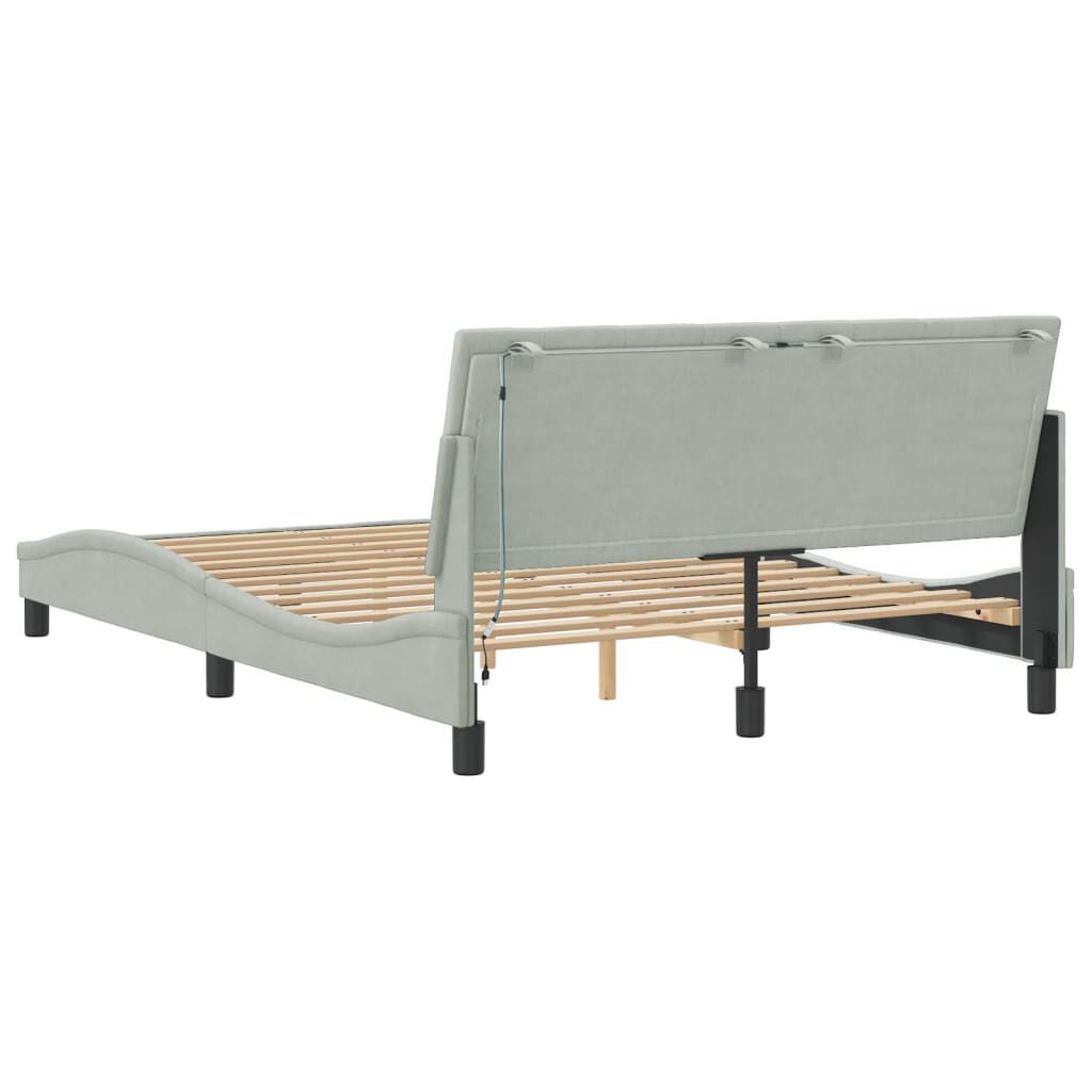 vidaXL Bed Frame with LED without Mattress Light Grey 137x190 cm Velvet