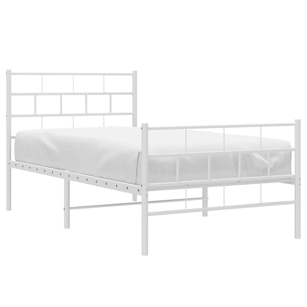 vidaXL Metal Bed Frame without Mattress with Footboard White 100x200cm