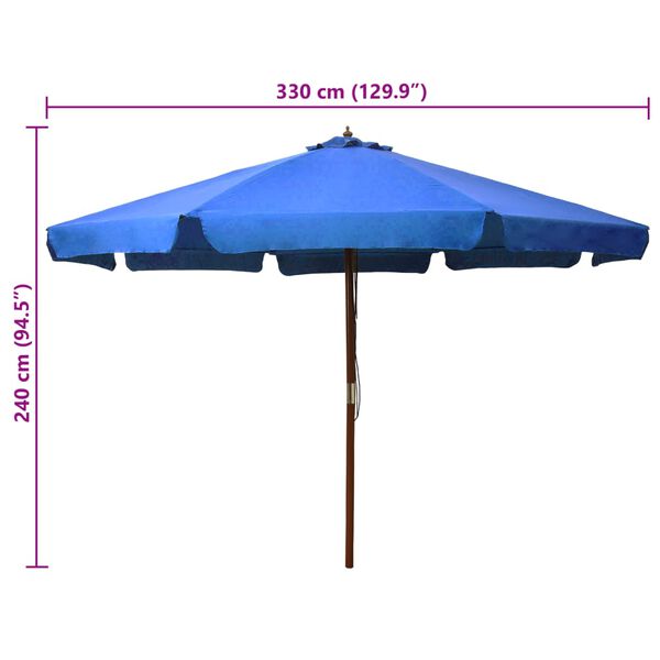 vidaXL Garden Parasol with Wooden Pole 330 cm Azure