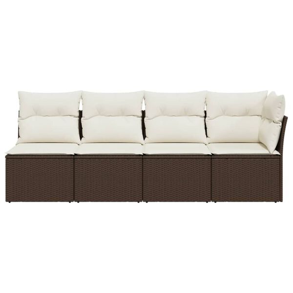 vidaXL Garden Sofa with Cushions 4-Seater Brown Poly Rattan