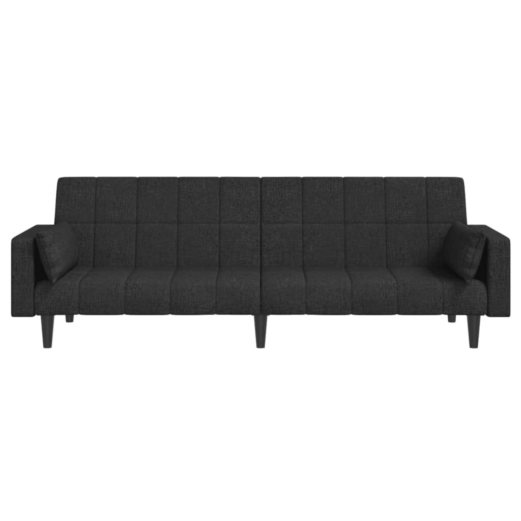 vidaXL 2-Seater Sofa Bed with Two Pillows Black Fabric