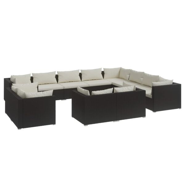 vidaXL 12 Piece Garden Lounge Set with Cushions Black Poly Rattan
