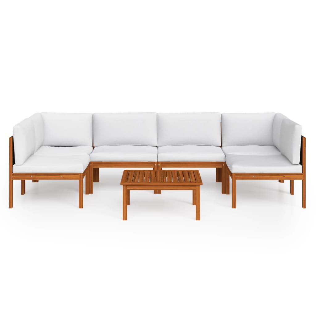 vidaXL 7 Piece Garden Lounge Set with Cushions Cream Solid Acacia Wood