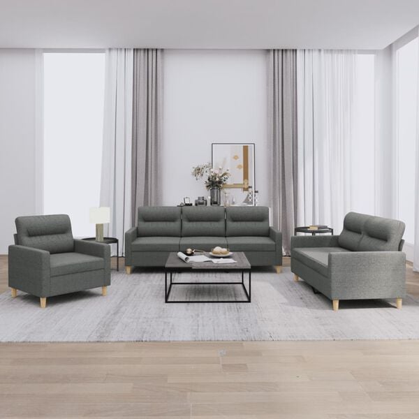 vidaXL 3 Piece Sofa Set with Cushions Dark Grey Fabric