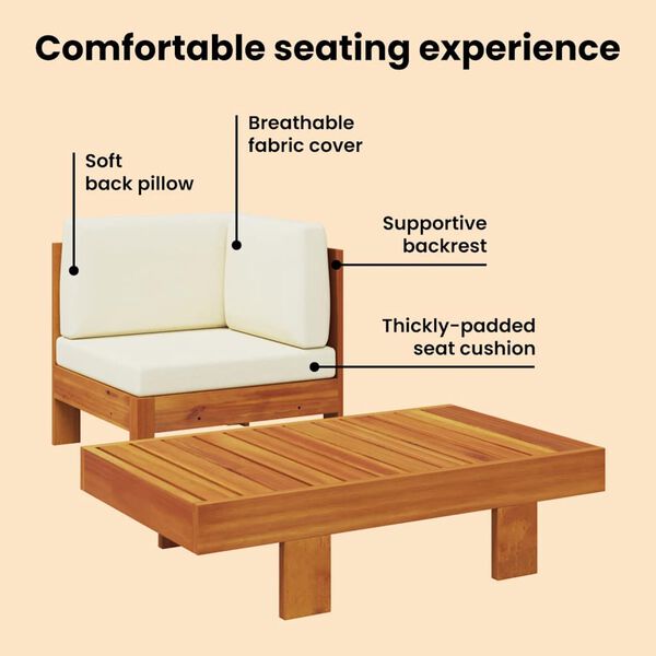 vidaXL 2 Piece Garden Lounge Set with Cream White Cushions Acacia Wood