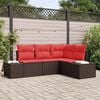 vidaXL Garden Sofa Set with Cushion 4 pcs Brown Poly Rattan