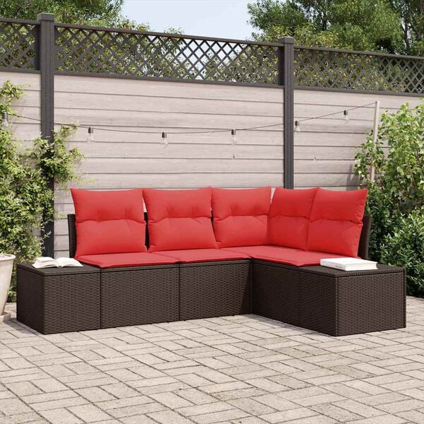 vidaXL Garden Sofa Set with Cushion 4 pcs Brown Poly Rattan