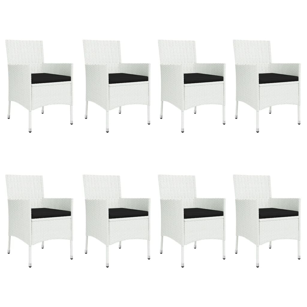 vidaXL 9 Piece Garden Dining Set with Cushions White Poly Rattan