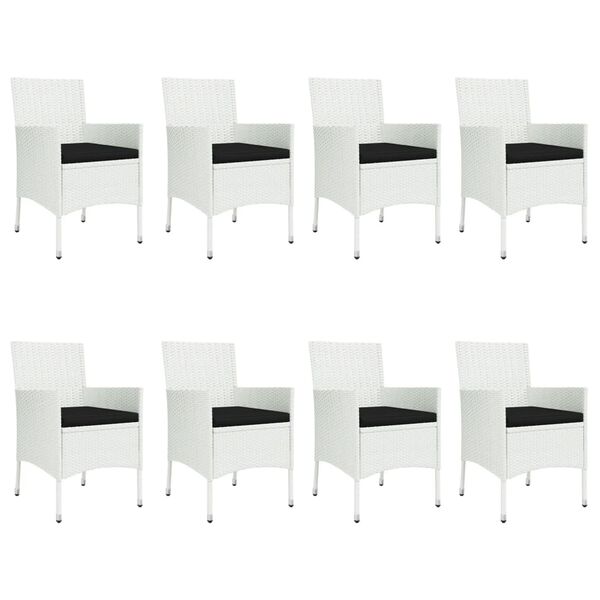 vidaXL 9 Piece Garden Dining Set with Cushions White Poly Rattan