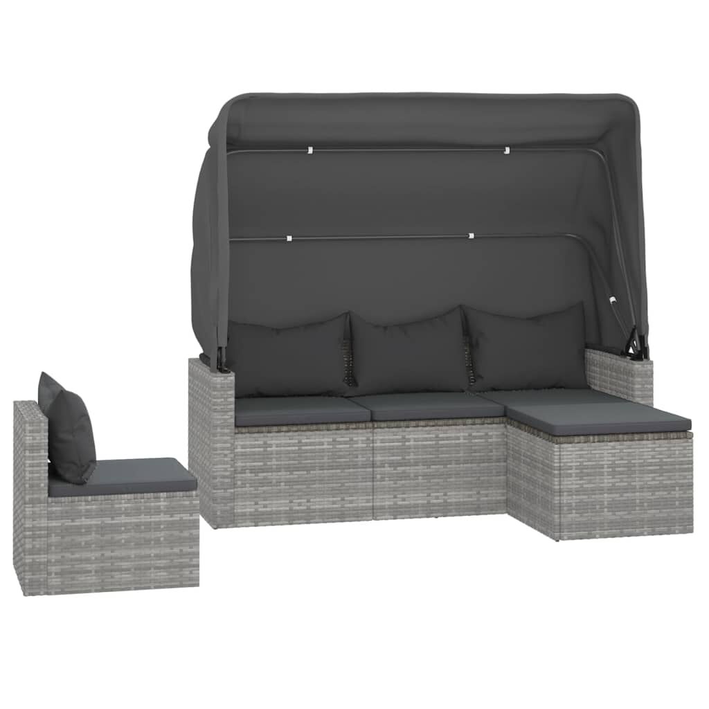 vidaXL 4 Piece Garden Sofa Set with Cushions Grey Poly Rattan