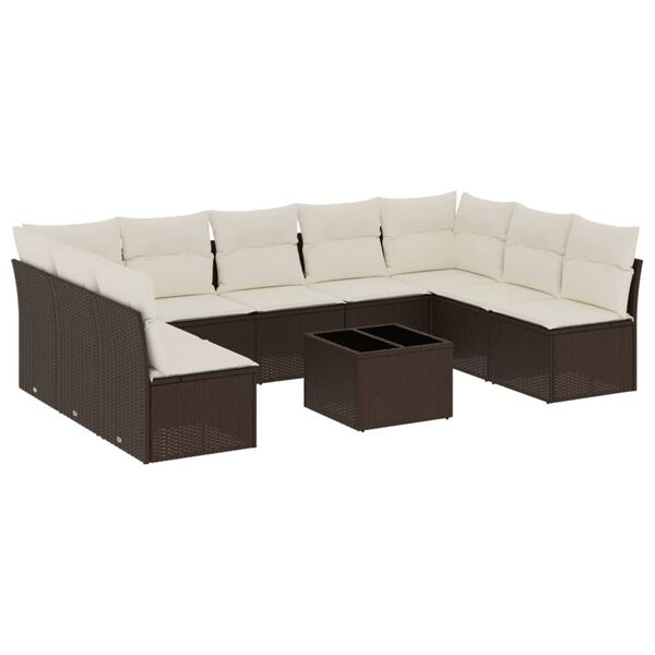 vidaXL 10 Piece Garden Sofa Set with Cushions Brown Poly Rattan