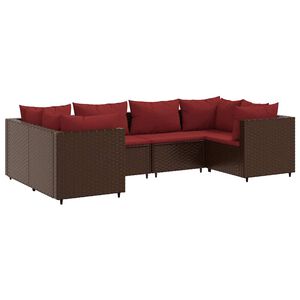 vidaXL 6 Piece Garden Lounge Set with Cushions Brown Poly Rattan