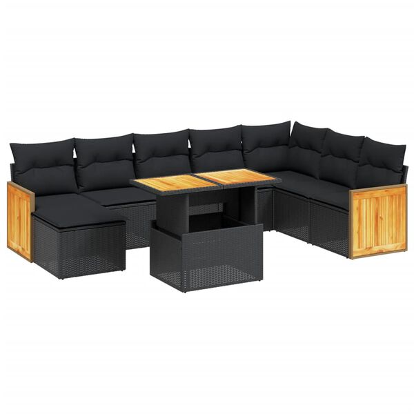 vidaXL 9 Piece Garden Sofa Set with Cushions Black Poly Rattan