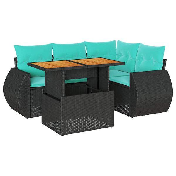 vidaXL 5 Piece Garden Sofa Set with Cushions Black Poly Rattan