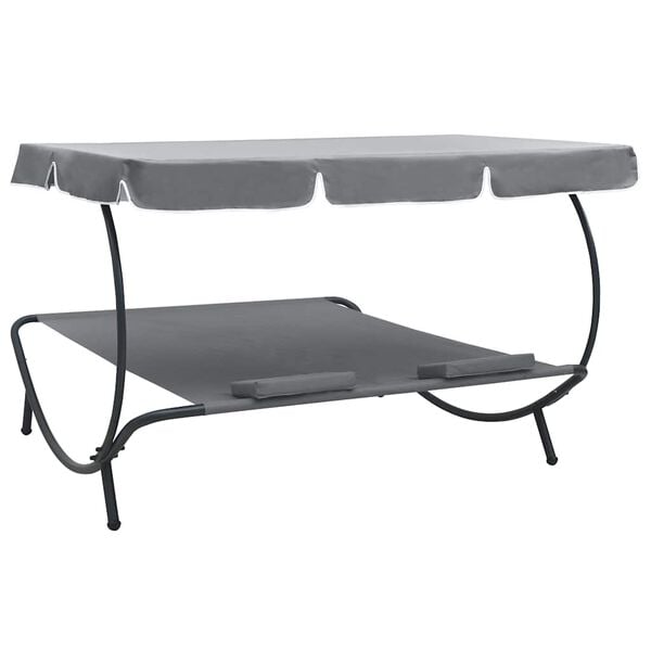 vidaXL Outdoor Lounge Bed with Canopy and Pillows Grey