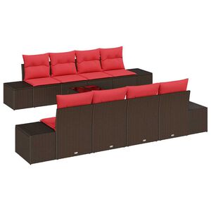 vidaXL Garden Sofa Set with Cushion 9 pcs Brown Poly Rattan