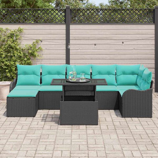 vidaXL Garden Sofa Set with Cushion 8 pcs Black Poly rattan