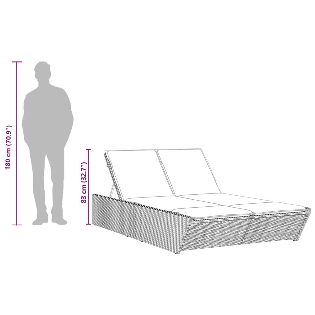 vidaXL Double Sun Lounger with Cushions Brown Poly Rattan
