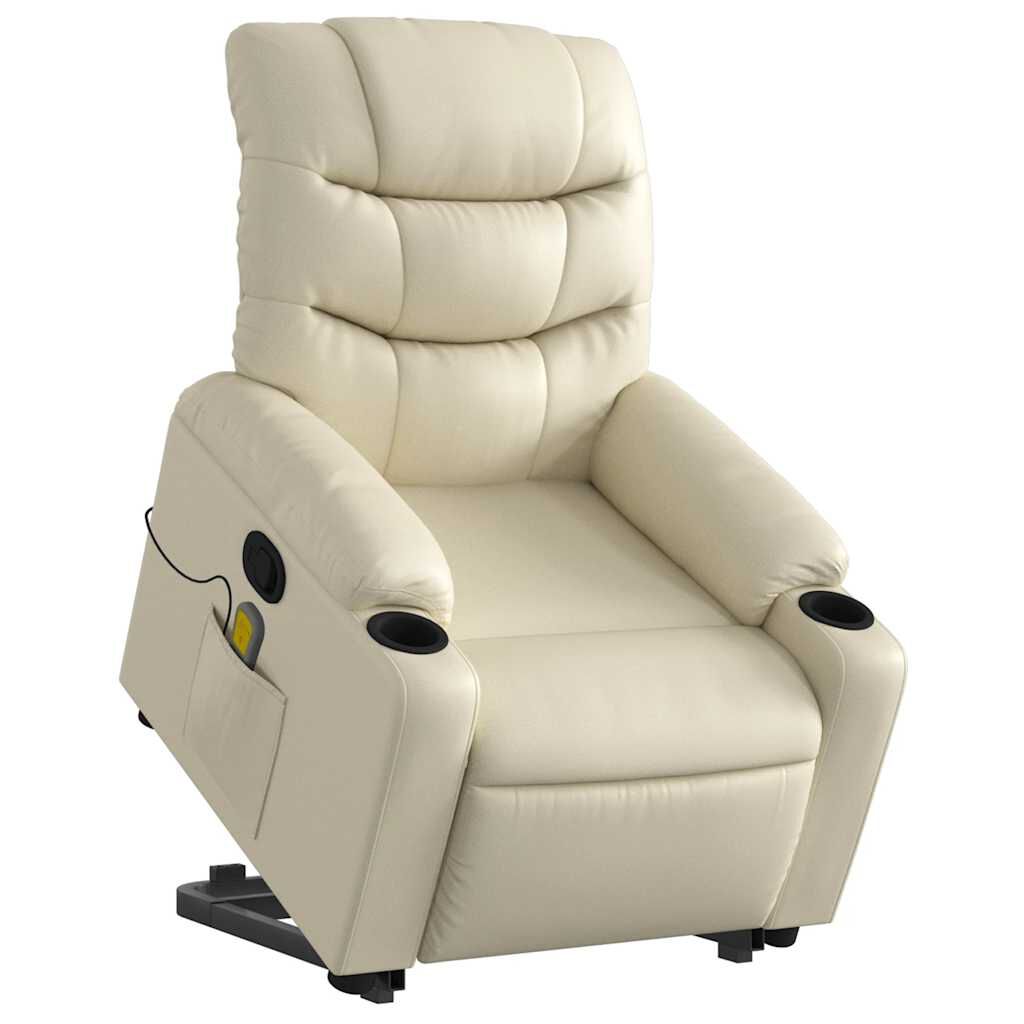 vidaXL Stand up Massage Recliner Chair Cream Faux Leather