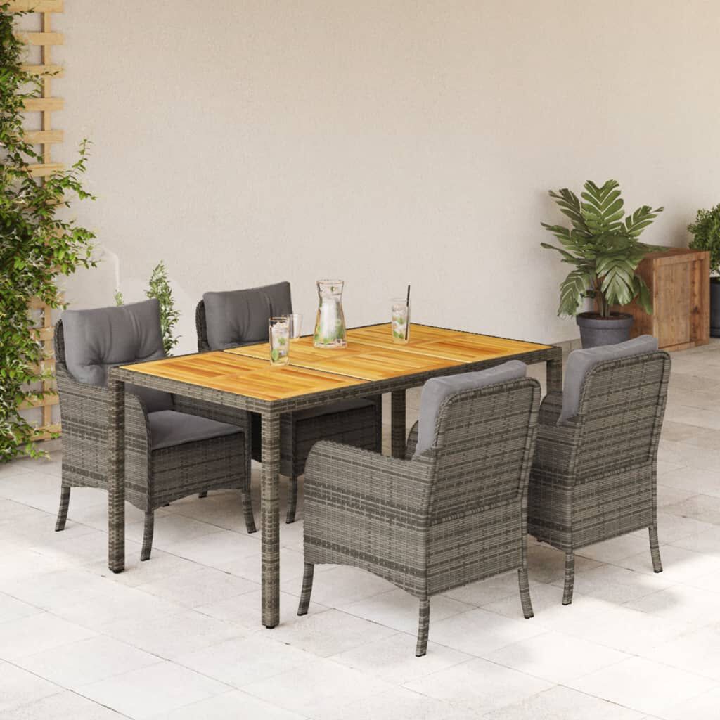 vidaXL 5 Piece Garden Dining Set with Cushions Grey Poly Rattan