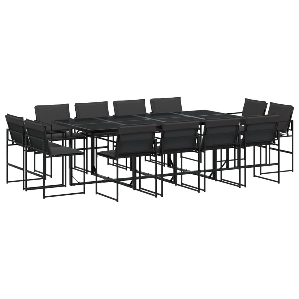 vidaXL 13 Piece Garden Dining Set with Cushions Black Textilene