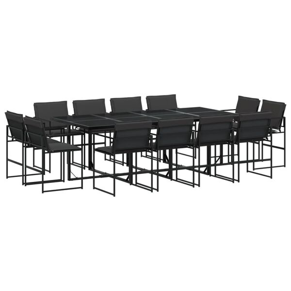 vidaXL 13 Piece Garden Dining Set with Cushions Black Textilene