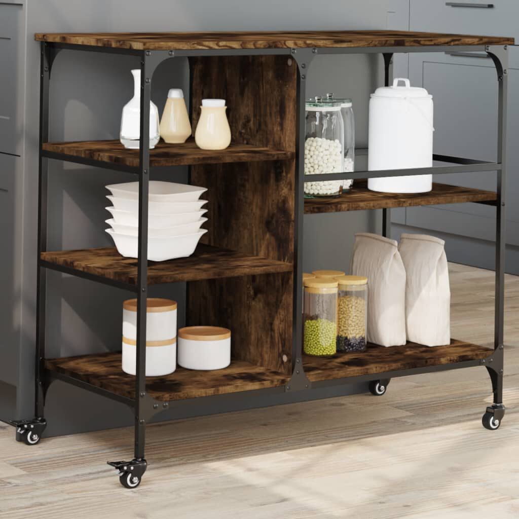 vidaXL Kitchen Trolley Smoked Oak 100x45x89.5 cm Engineered Wood
