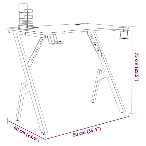 vidaXL Gaming Desk with Y Shape Legs Black 90x60x75 cm