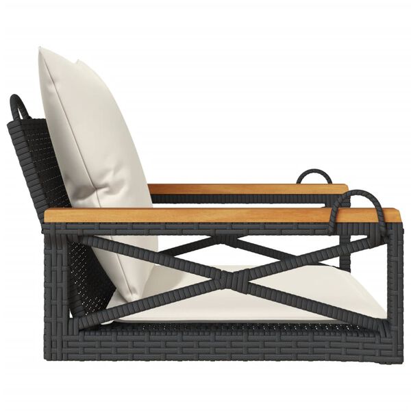 vidaXL Swing Bench with Cushions Black 63x62x40 cm Poly Rattan