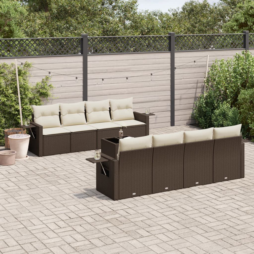 vidaXL 9 Piece Garden Sofa Set with Cushions Brown Poly Rattan