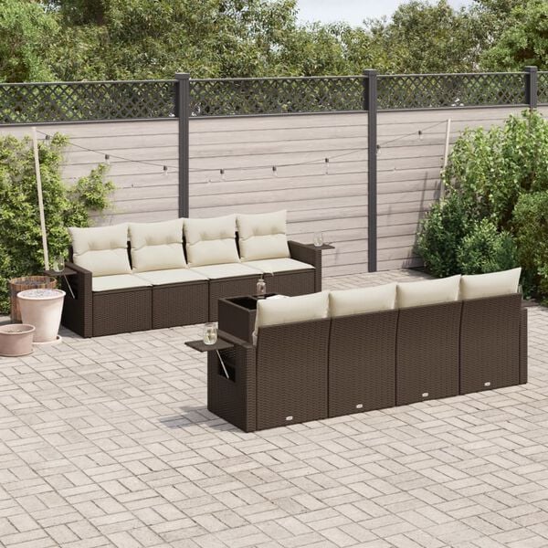vidaXL 9 Piece Garden Sofa Set with Cushions Brown Poly Rattan
