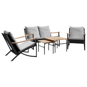 vidaXL 5 Piece Balcony Furniture Set with Cushions Black Steel