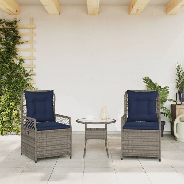 vidaXL Reclining Garden Chairs 2 pcs Grey Poly Rattan