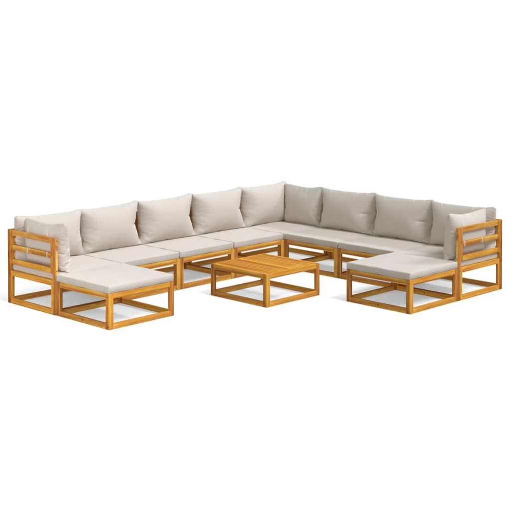 vidaXL 11 Piece Garden Lounge Set with Light Grey Cushions Solid Wood