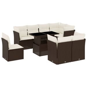 vidaXL 9 Piece Garden Sofa Set with Cushions Brown Poly Rattan
