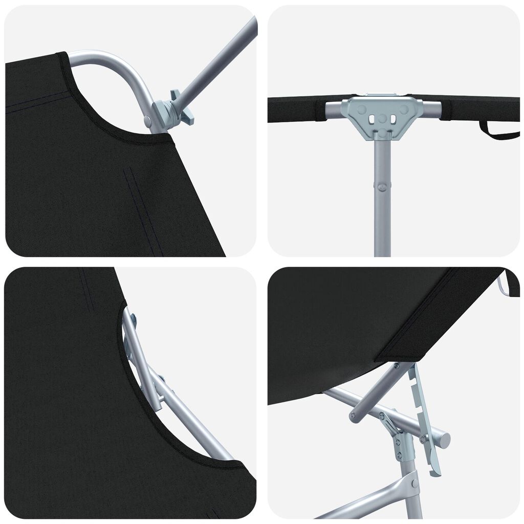 vidaXL Folding Sun Lounger with Canopy Steel and Fabric Black