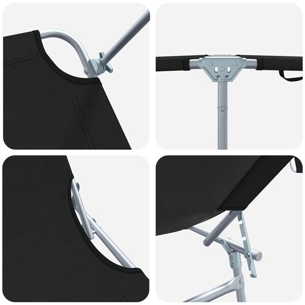 vidaXL Folding Sun Lounger with Canopy Steel and Fabric Black