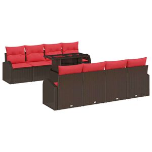 vidaXL Sofa Set with Cushion 9 pcs Brown Poly Rattan