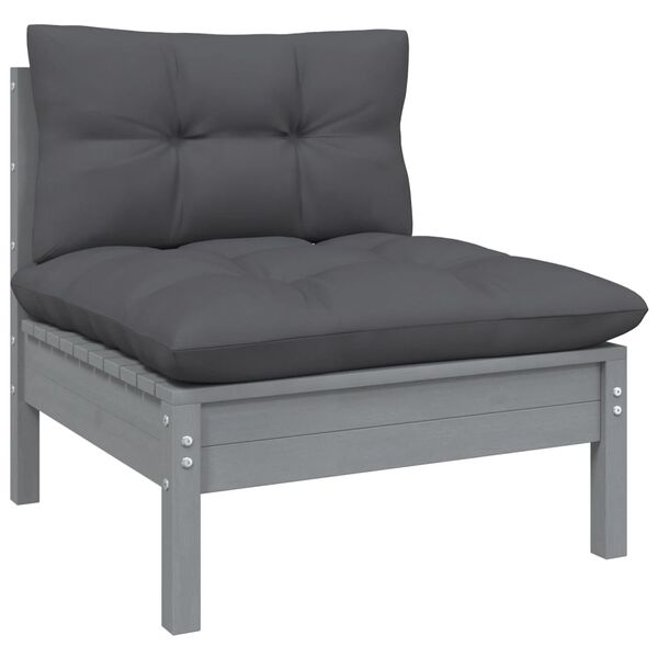 vidaXL 7 Piece Garden Lounge Set with Grey Cushions Solid Pinewood