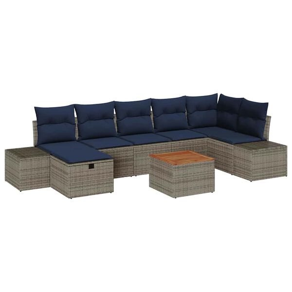 vidaXL Garden Sofa Set with Cushion 8 pcs Grey Poly Rattan