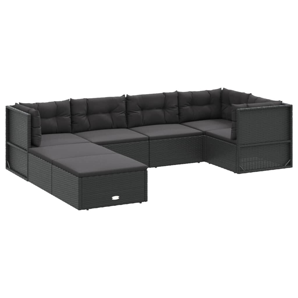 vidaXL 7 Piece Garden Lounge Set with Cushions Black Poly Rattan