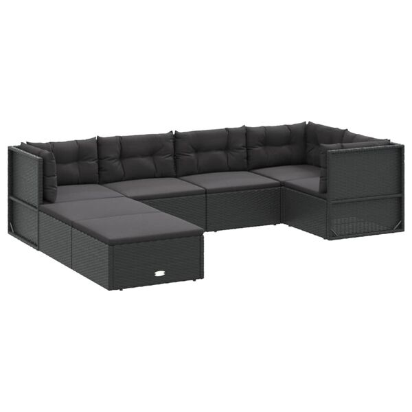 vidaXL 7 Piece Garden Lounge Set with Cushions Black Poly Rattan