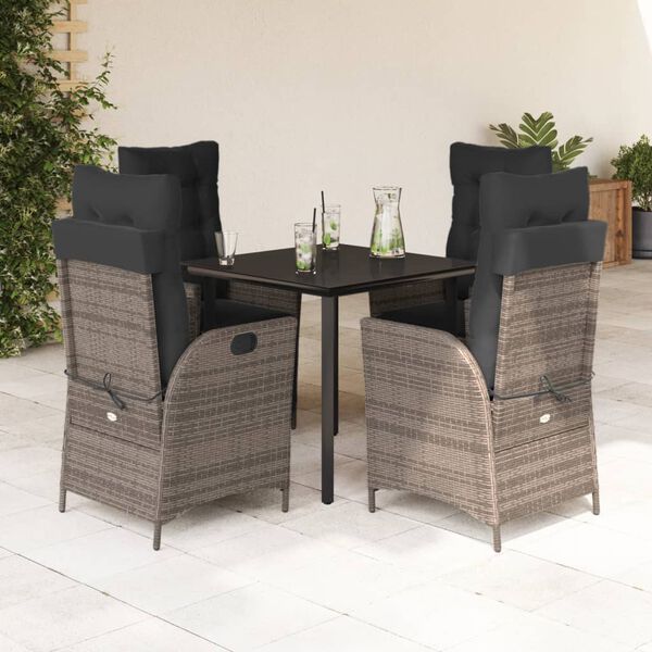 vidaXL 5 Piece Garden Dining Set with Cushions Grey Poly Rattan