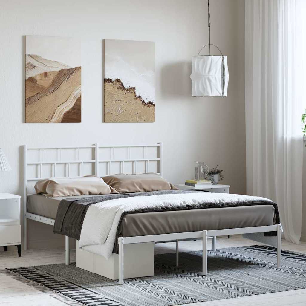 vidaXL Metal Bed Frame without Mattress with Headboard White 150x200cm