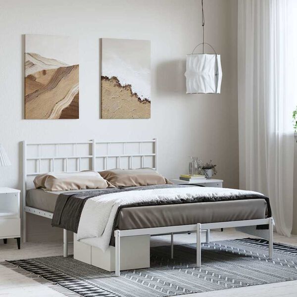 vidaXL Metal Bed Frame without Mattress with Headboard White 150x200cm