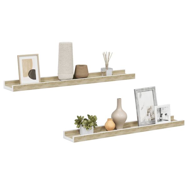 vidaXL Wall Shelves 2 pcs White and Sonoma Oak 60x9x3 cm