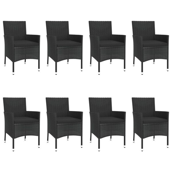 vidaXL 9 Piece Garden Dining Set with Cushions Black Poly Rattan